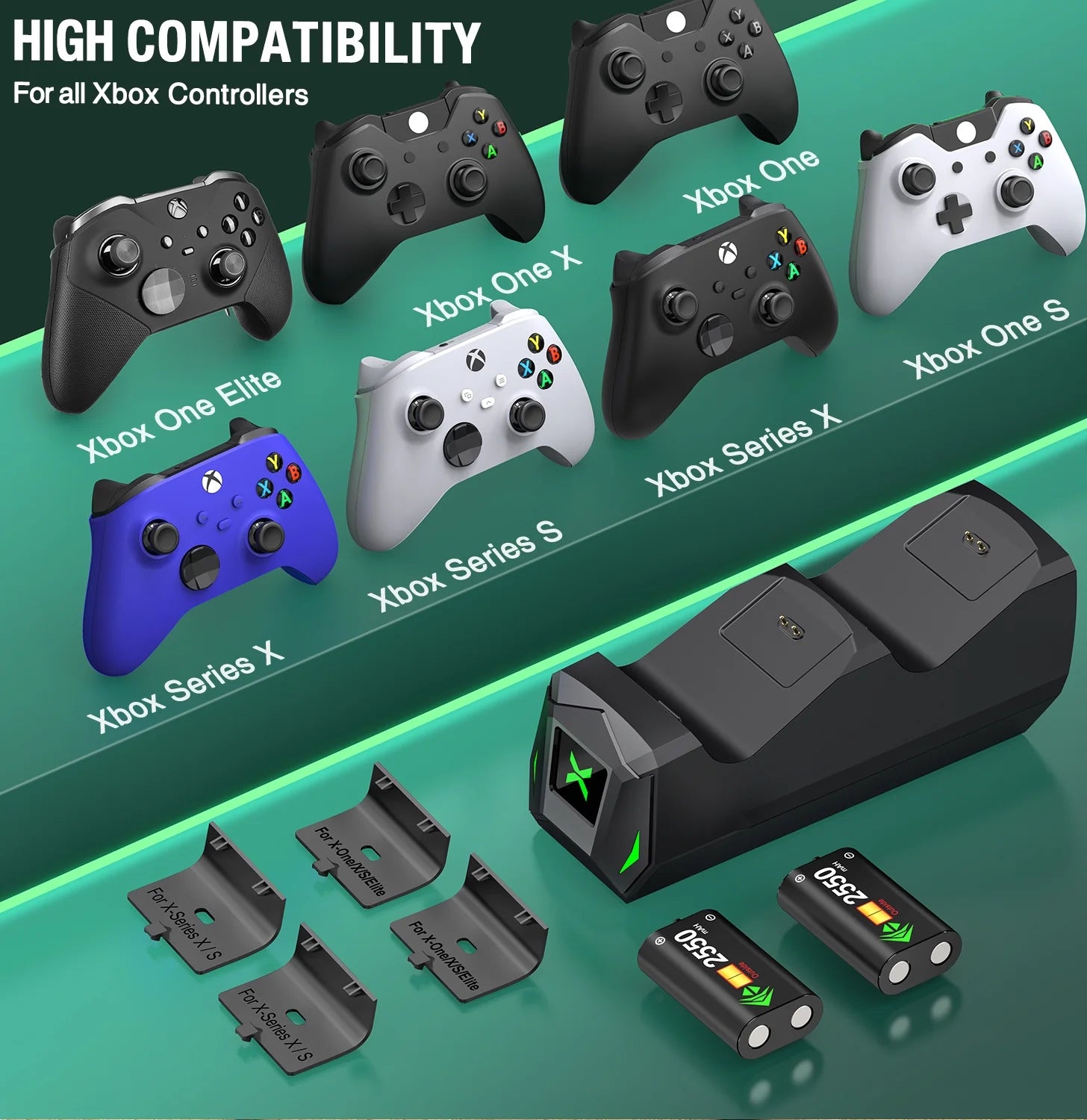 Controller Charger for Xbox Series/One-X/S/Elite with 2 X 4800 Mwh Rechargeable Battery Packs, Xbox Accessories for Xbox Controller Battery